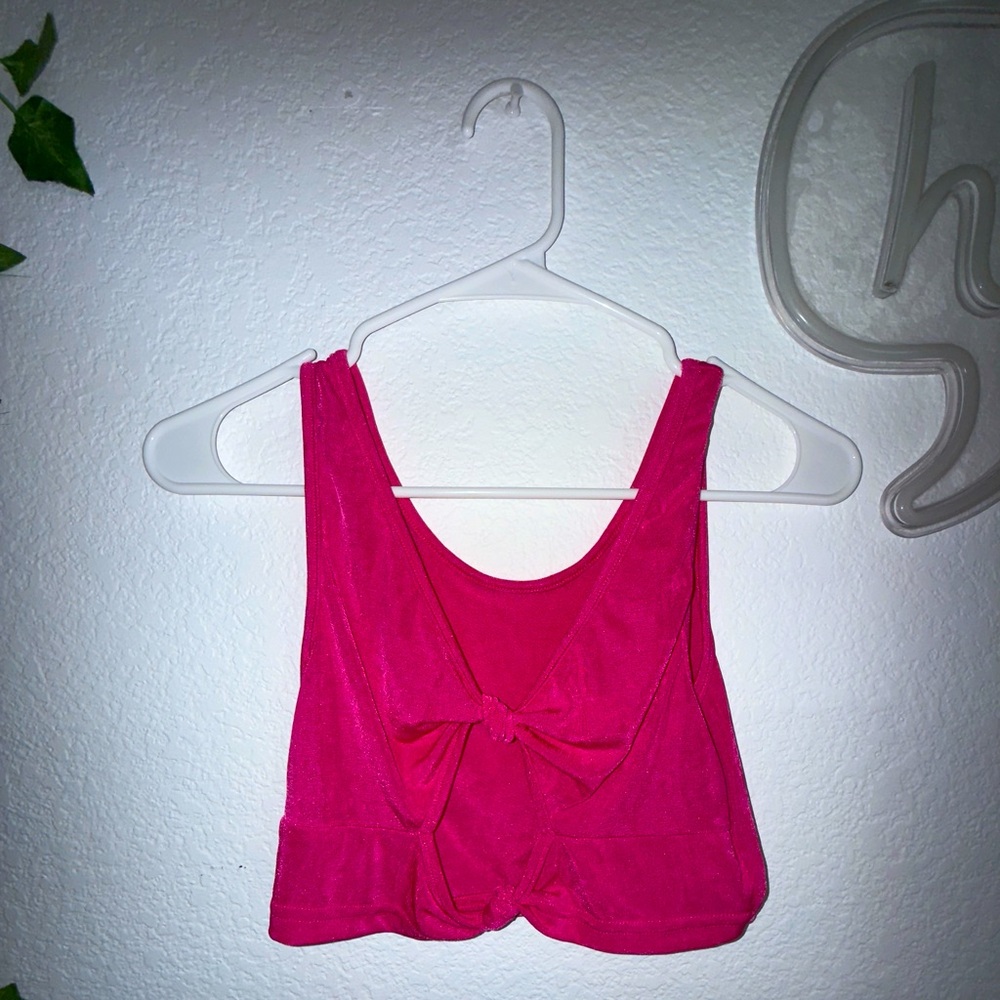 Hot Pink Tie-Front Crop Top – Size S (No Brand)